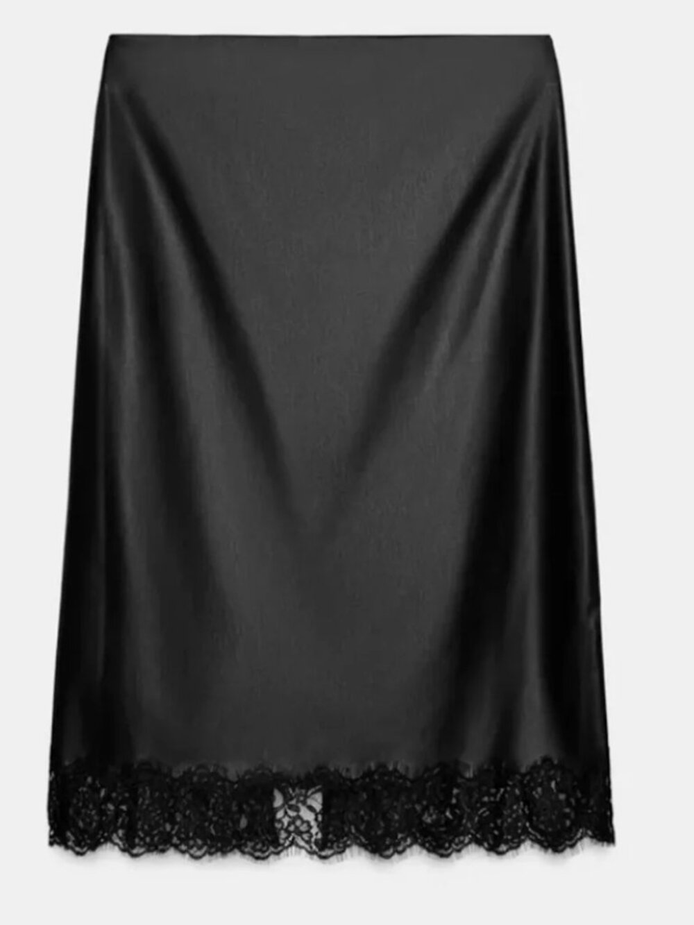 Zara Midi Satin Skirt with Lace Trim